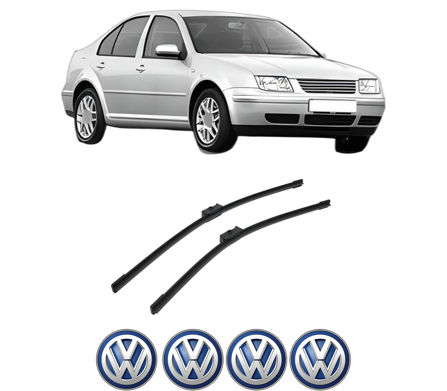 Set stergatoare auto Volkswagen BORA I (1J2) din 1998-2013, pentru parbriz auto, 2 bucati, Bosch Aerotwin, din cauciuc siliconat rezistent, 4 Stickere Auto Volkswagen