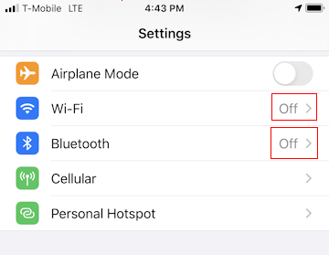 WiFi and Bluetooth Off