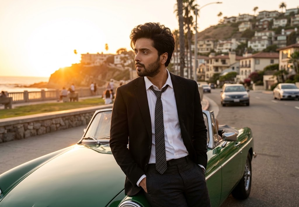 AI-generated example result for the creative-images prompt: Sunset Promenade Classic Convertible by Prompt Craft