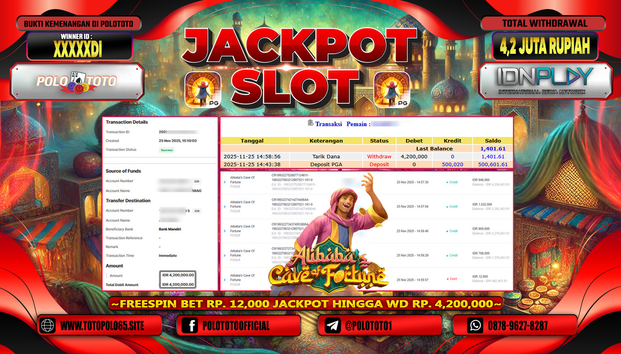 POLOTOTO JACKPOT SLOT ALIBABAS CAVE OF FORTUNE Rp.4.200.000,- LUNAS