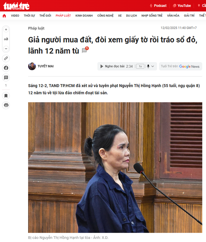 lua dao Nguyen Thi Hong Hanh Lừa thành công 620 triệu đồng & 96 chỉ vàng bằng "sổ đỏ" mua online