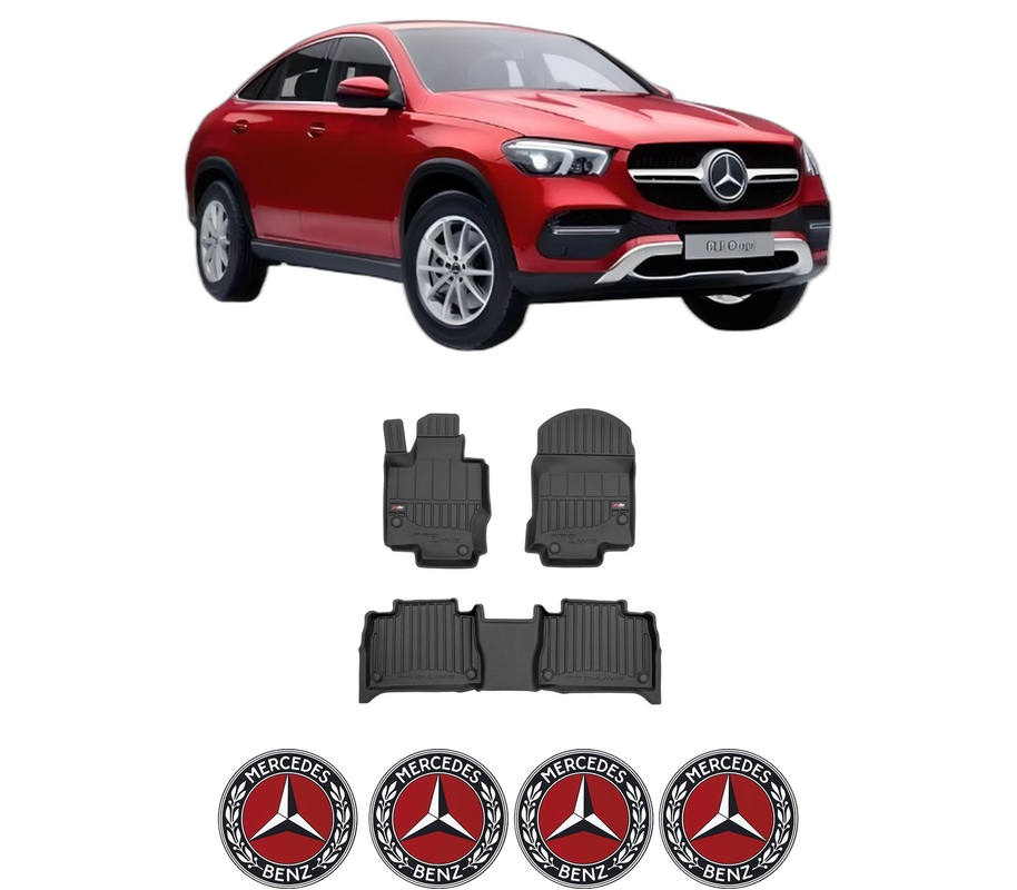 Set covorase presuri MERCEDES-BENZ GLE Coupe (C167) din 2019-2023, auto, din cauciuc thermoplastic, 4 Stickere auto cu MERCEDES-BENZ