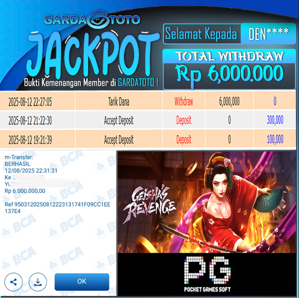 JACKPOT MAIN DI SLOT PG SOFT GEISHAS REVENGE WD Rp 6.000.000,- DIBAYAR LUNAS GARDATOTO 