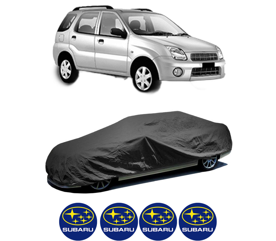 Husa tip prelata auto pentru SUBARU JUSTY III (G3X) din 2003, Culoare Negru, material textil impermeabil, rezistanta la intemperii praf UV, CARPASSION Husa Protectie, 4 Stickere auto cu SUBARU
