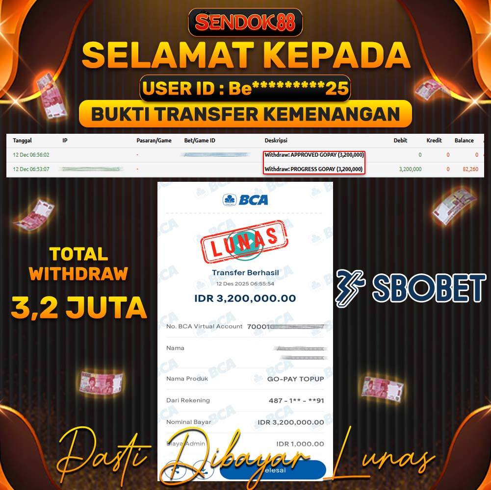 SENDOK88 JEPE! SBOBET Rp 3.200.000,- LUNAS!