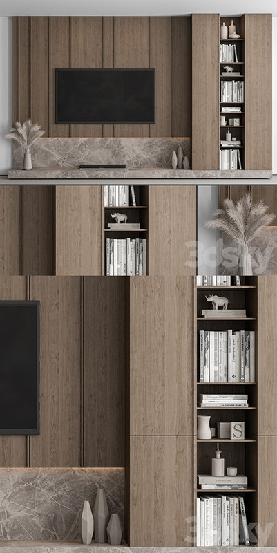 TV Wall Stone and Wood - Set 53