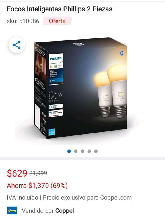 Coppel: Philips hue 2 focos ambiance 
