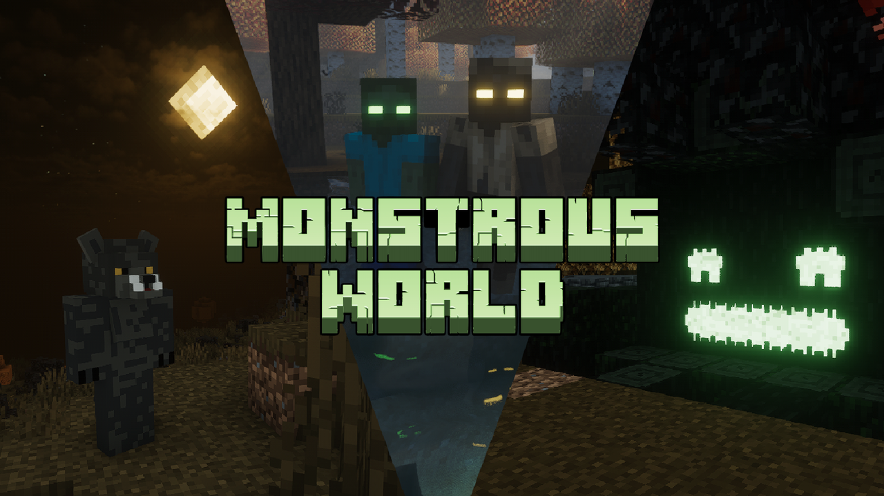 Some Monstrous World mobs including a werewolf, enhanced zombies, and an evil tree