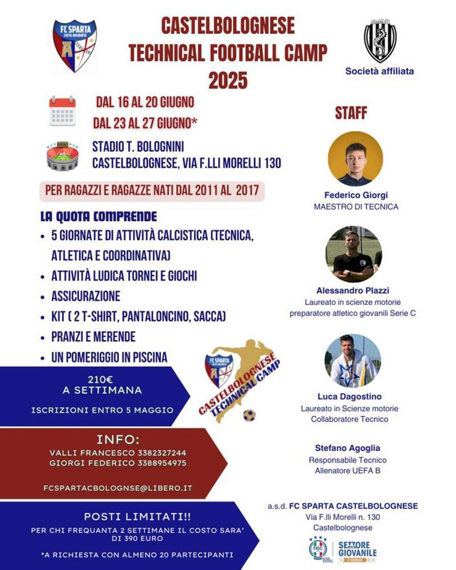CastelBolognese Technical Football Camp 2025: un’estate all’insegna del calcio e divertimento