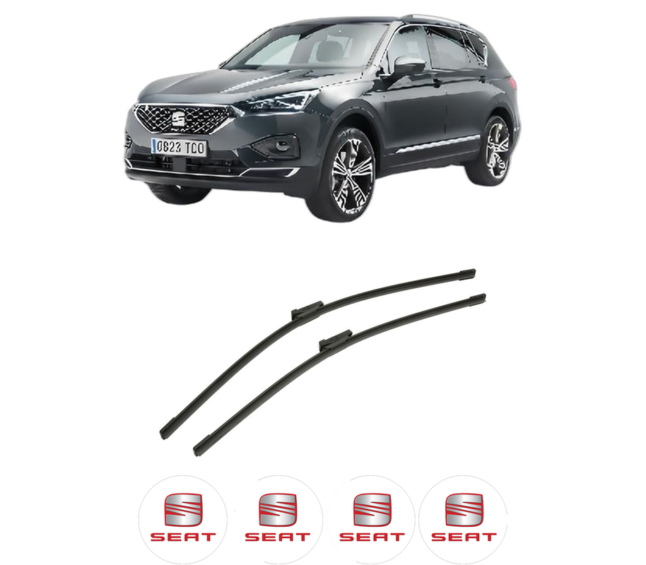Set stergatoare auto SEAT TARRACO (KN2) din 2018-2024, pentru parbriz auto, 2 bucati, Bosch Aerotwin, din cauciuc siliconat rezistent, 4 Stickere Auto SEAT