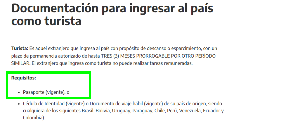 Documentación para ingresar al país como turista - Argentina: Aduanas, Pasaportes, Visados, etc - Foro Argentina y Chile