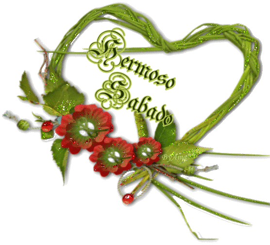 Corazón de Juncos Verdes con Flores Rojas  Sabado