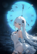 1girl, aqua eyes, long hair, hime cut, white hair, {short bangs}, old, small bre s-638595527