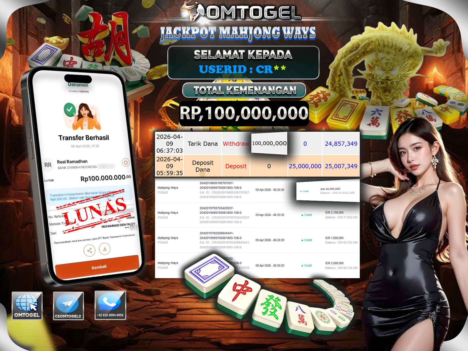 OMTOGEL JACKPOT PG SOFT MAHJONG WAYS ,100 JUTA DI BAYAR LUNAS ,-