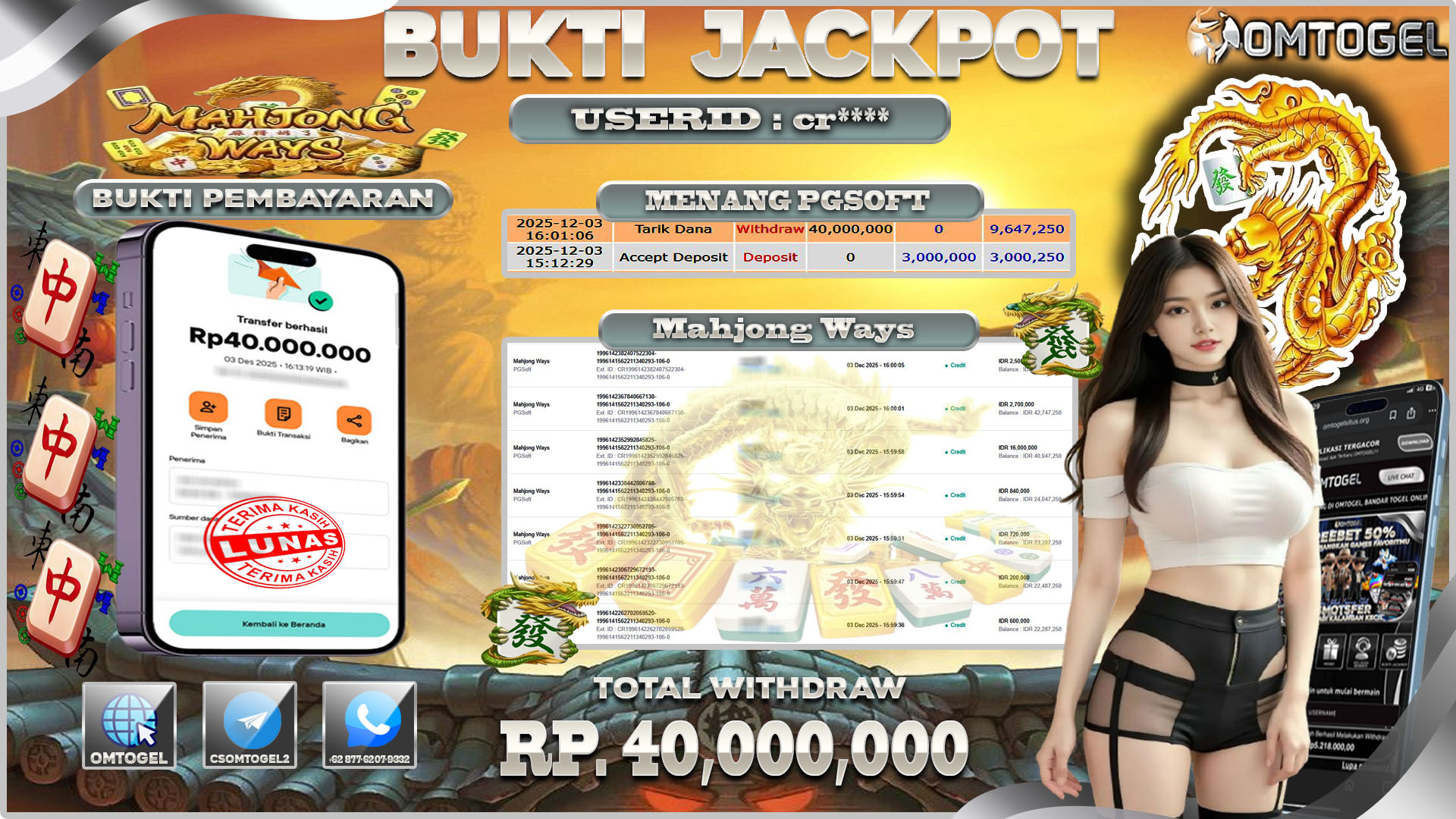 OMTOGEL JACKPOT PGSOFT MAHJONG WAYS  ,40 JUTA DI BAYAR LUNAS ,-