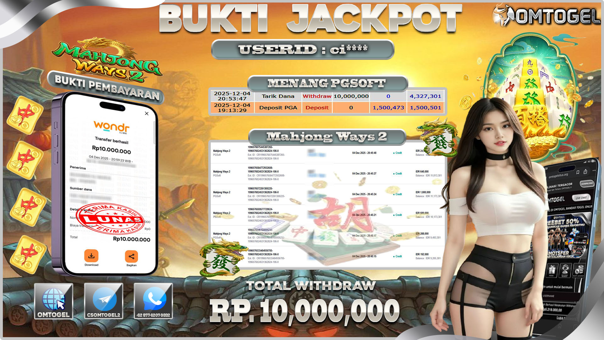 OMTOGEL JACKPOT PGSOFT MAHJONG WAYS 2 ,10 JUTA DI BAYAR LUNAS ,-