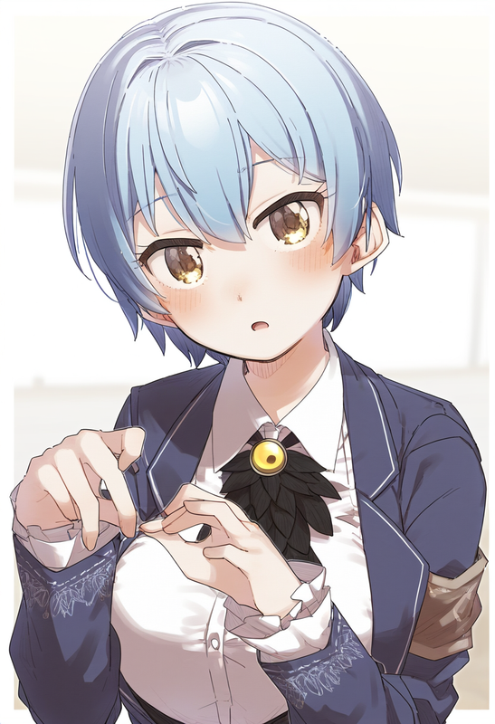 depth of field, 1girl, {{{angela (project moon)}}}, short hair, artist_ yukie (k s-468166476