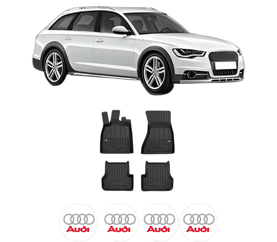 Set covorase presuri AUDI A6 Allroad C7 (4GH, 4GJ) din 2012-2018, auto, din cauciuc thermoplastic, 4 Stickere auto cu AUDI