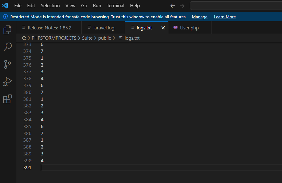 Screenshot of network log