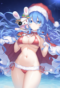 1girl, yoshino (date a live), blue eyes, blue hair, large breasts, santa bikini, s-2194245604