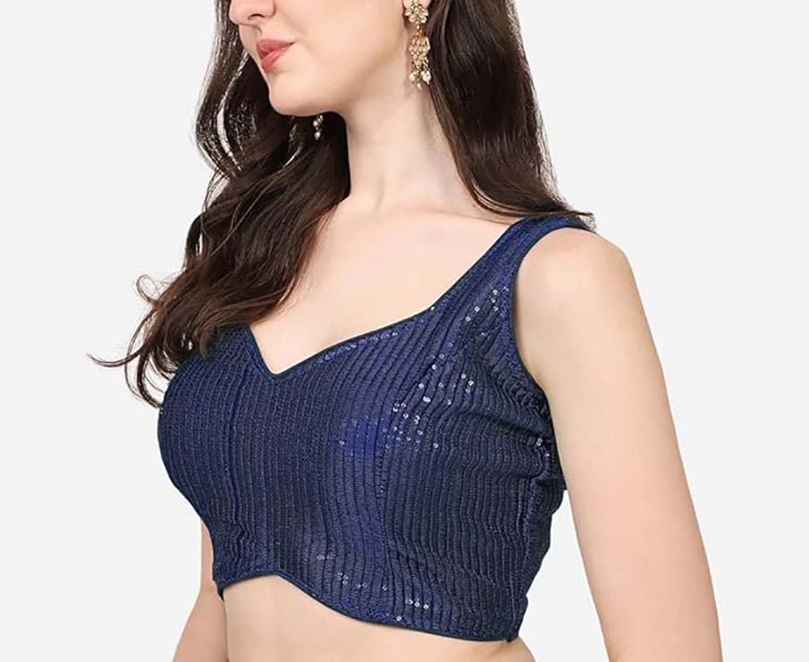 Women Georgette Blouse Sequin Work Full Sticth Sari Blouse Traditional Partywear - Picture 16 of 34