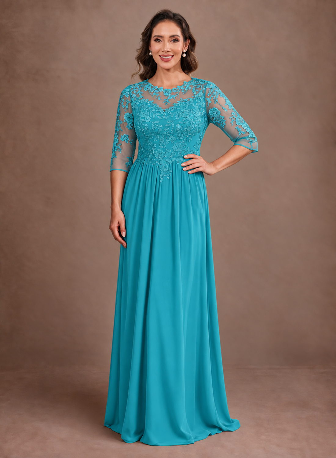 A-Line Chiffon Scoop Neck Pleated Ruffle Slit Mother of the Groom Dress with Zipper Back
