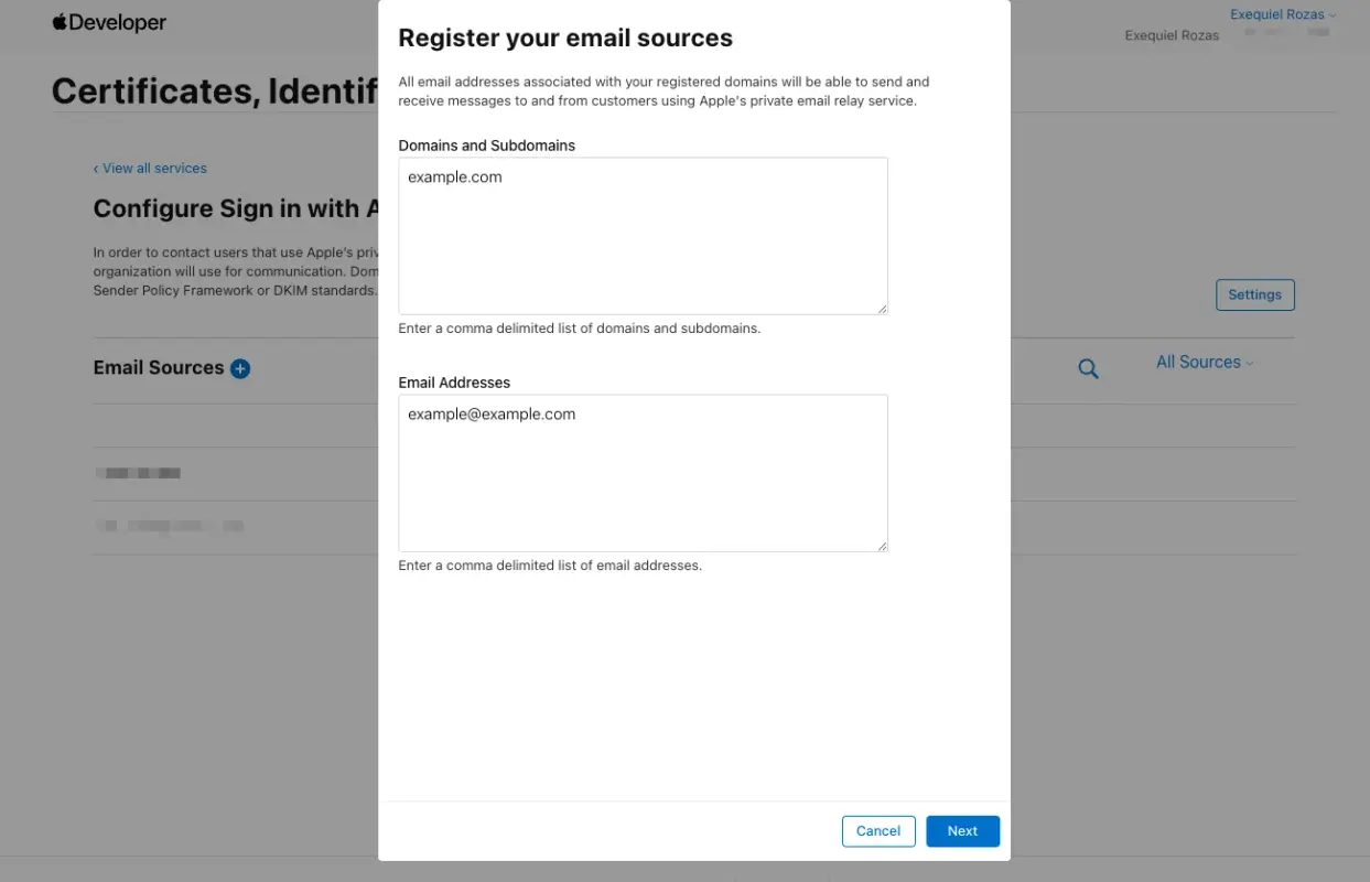 Email sources for communication with Apple Sign in
