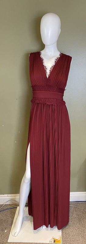 ASOS PREMIUM BURGUNDY FULLER BUST LACE INSERT PLEATED MAXI DRESS WOMENS 6