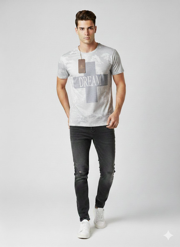 Camiseta Masculina John John Dream Estonada T shirt Casual Cinza Streetwear Algodão Premium Slim