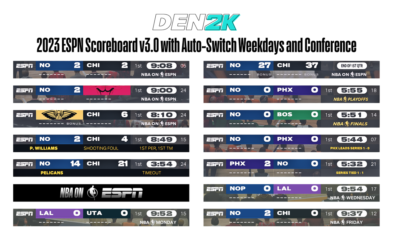 NLSC Forum • [DEN2K] Scoreboards - 2023 NBC,ESPN WITH AUTO-SWITCH DAYS (NEW  TNT Gold Edition)