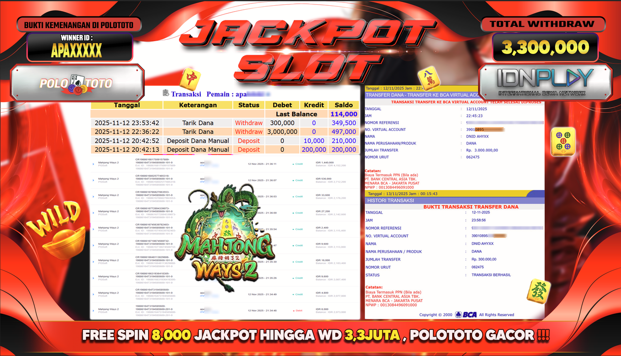 POLOTOTO JACKPOT SLOT MAHJONG WAYS 2 Rp.3.300.000,- LUNAS