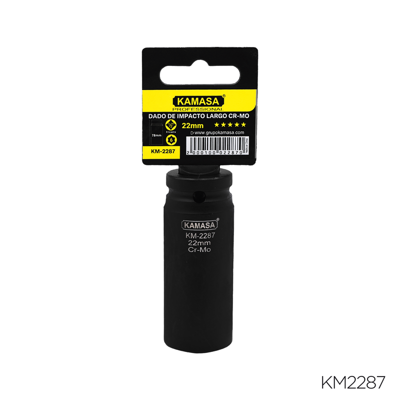 DADO DE IMPACTO LARGO CRMO "KAMASA" - 1/2"DR.X 22MM 