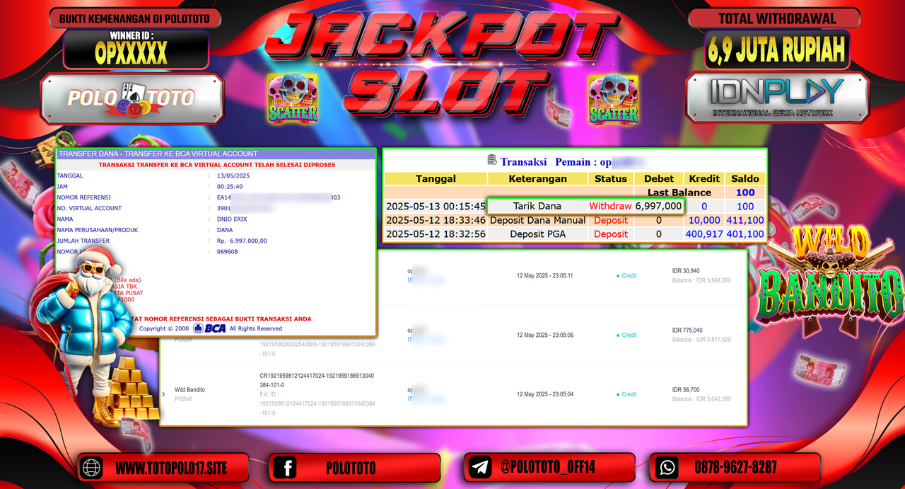 POLOTOTO JACKPOT SLOT WILD BANDITO Rp.6.997.000,-