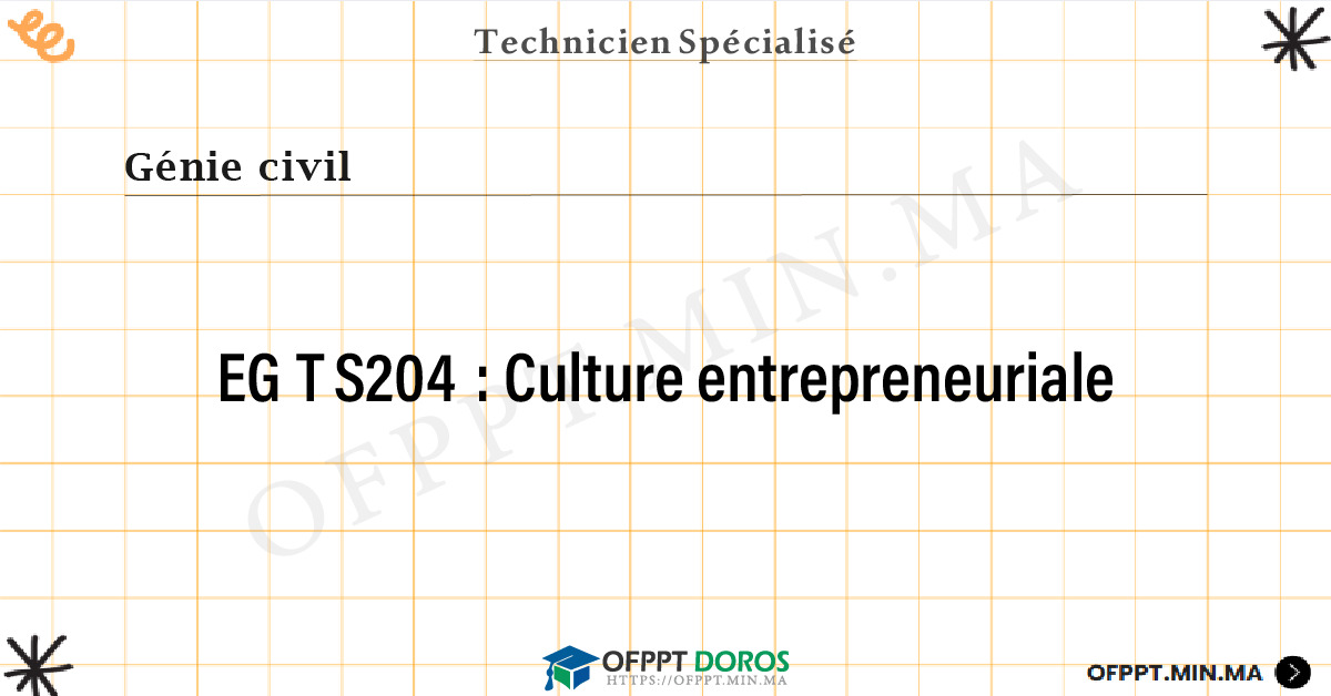 Sommaire détaillé du cours Culture entrepreneuriale EGTS204 OFPPT - Structure du module