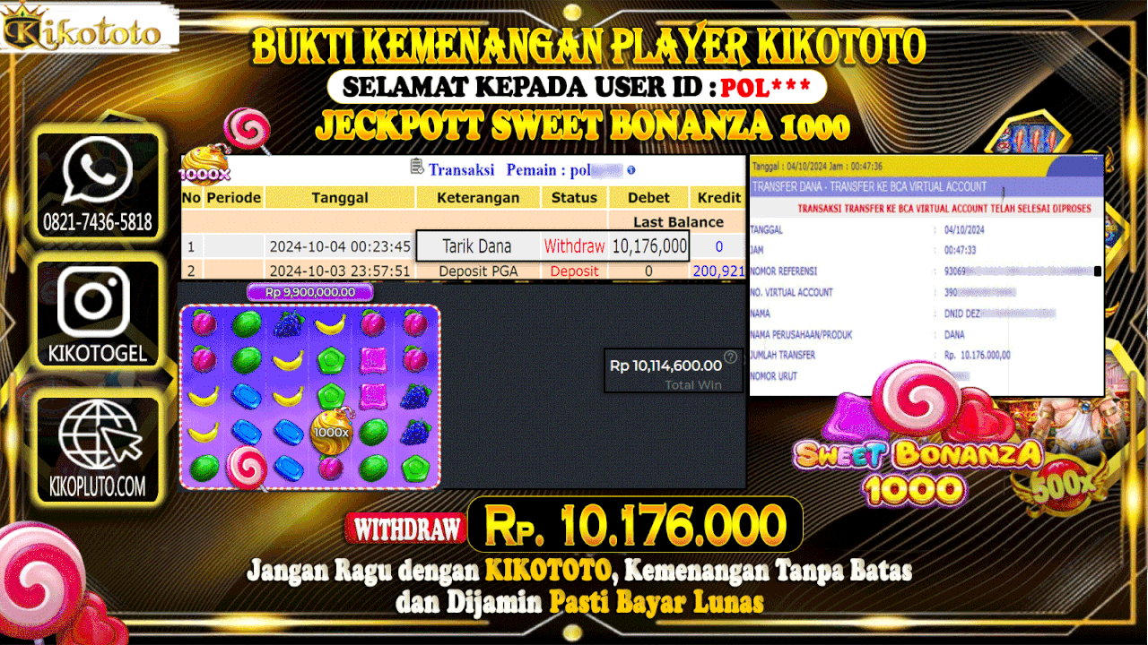 JECKPOT !! MODAL KECIL DAPAT MENANG BESAR DI SLOT ONLINE SWEET BONANZA 1000 SEBESAR Rp 10,500,000 LANGSUNG DAN TANPA BASA BASI DI BAYAR KIKOTOTO !!!