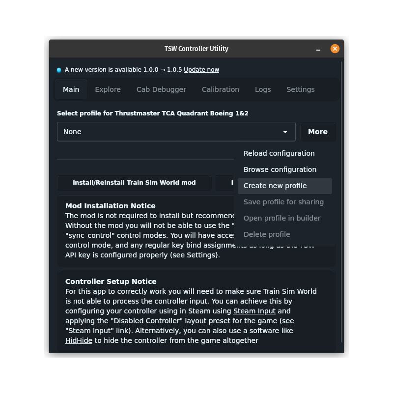 Create new profile option