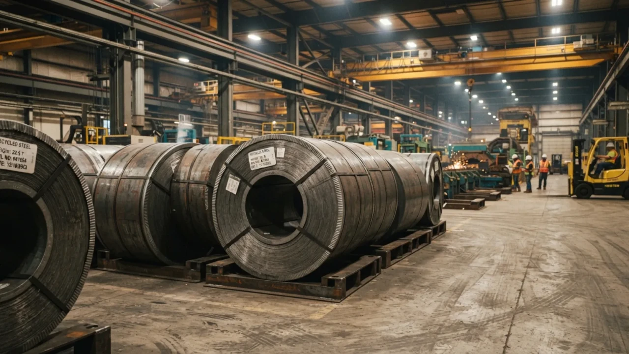 Recycled steel coils used in metal roof panel manufacturing