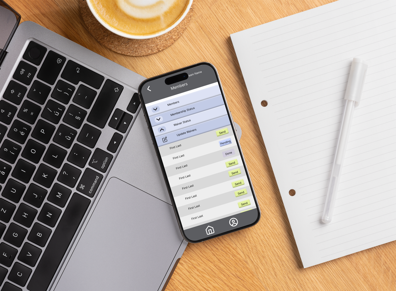 mobile phone displaying the members page for a team sports management app