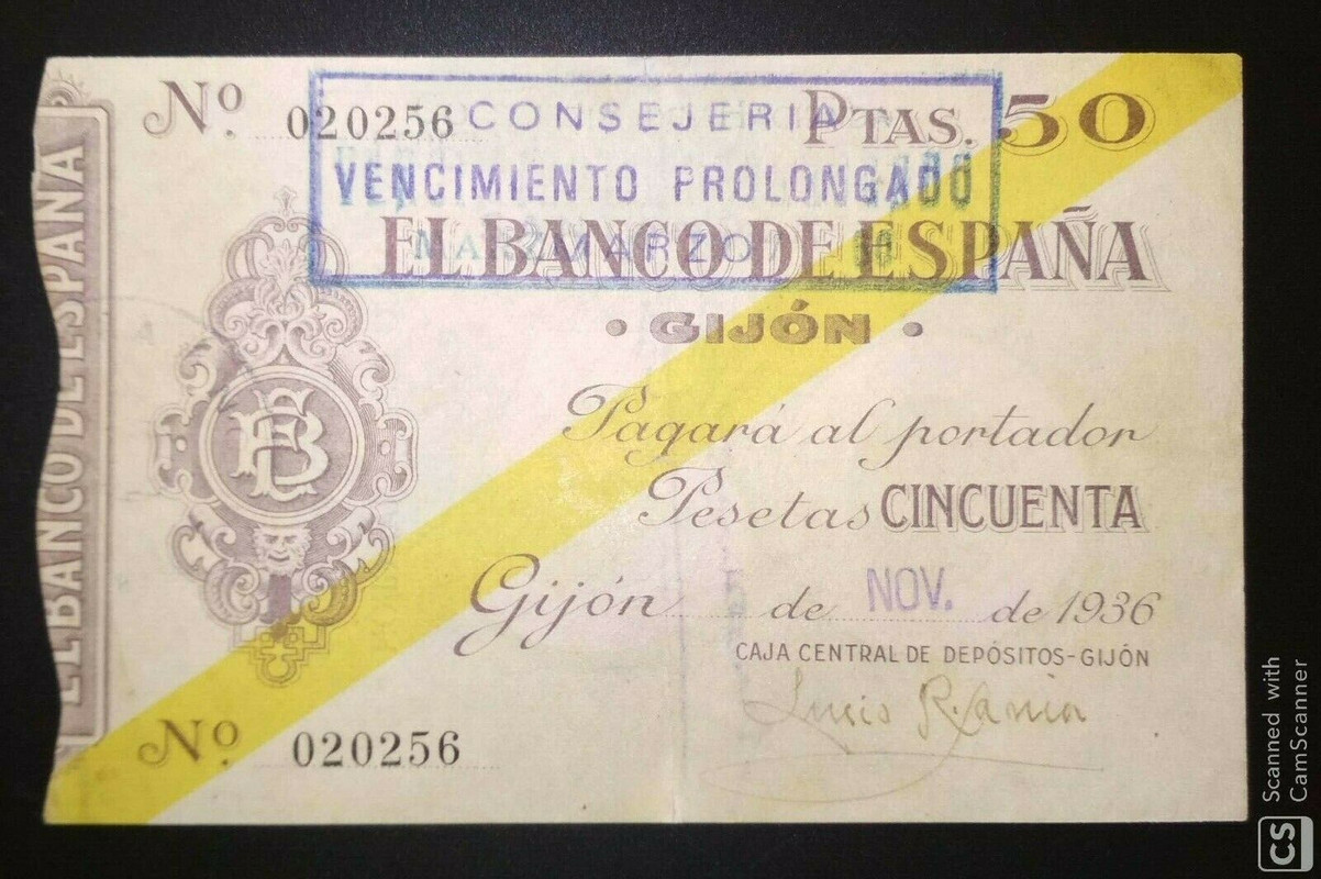 10 Ptas Banco de España en Gijón. Billete manipulado 50-Ptas-Sello-falso-Vencimiento-prolongado