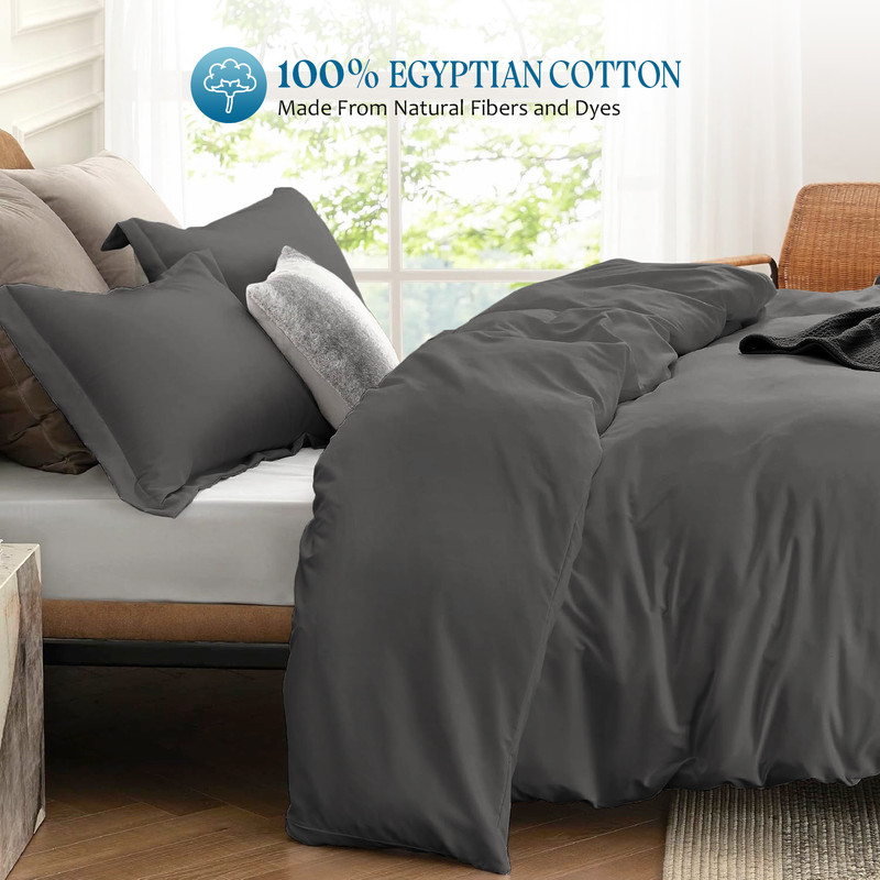 Picture of VEGAS HOTEL COLLECTION Classic Egyptian Cotton 1-Piece Duvet Cover { Zippered Closure } 1000 Thread Count- Fabulous Solid Looking Color Dark Grey - Twin/Twin XL Size
