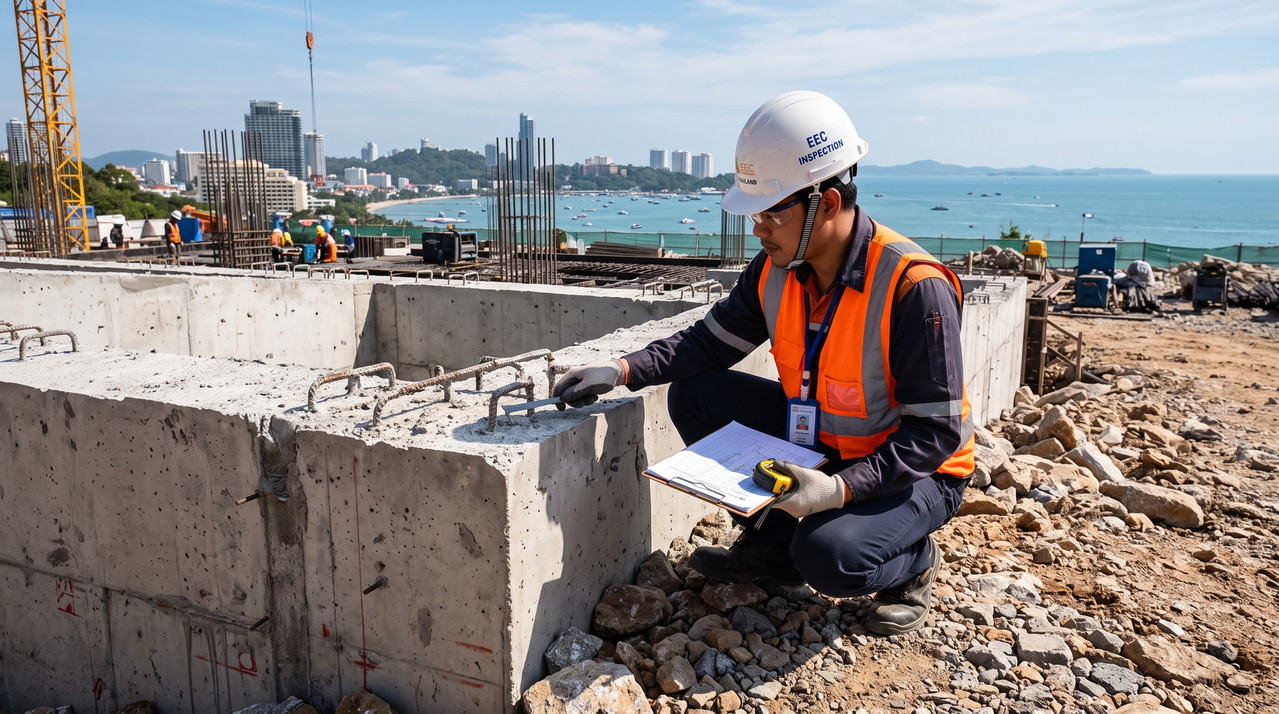 Engineer inspecting building foundation