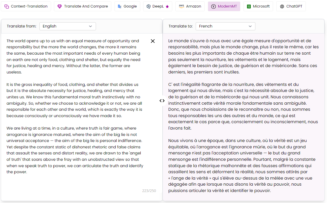 English to French translation of ModernMT