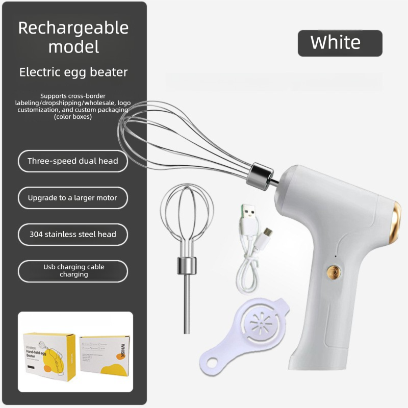 Professional 3-Speed Electric Handheld Egg Whisk and Cream Whipper Set J-9 White Dual-Head Automatic Mixer with Egg Separator