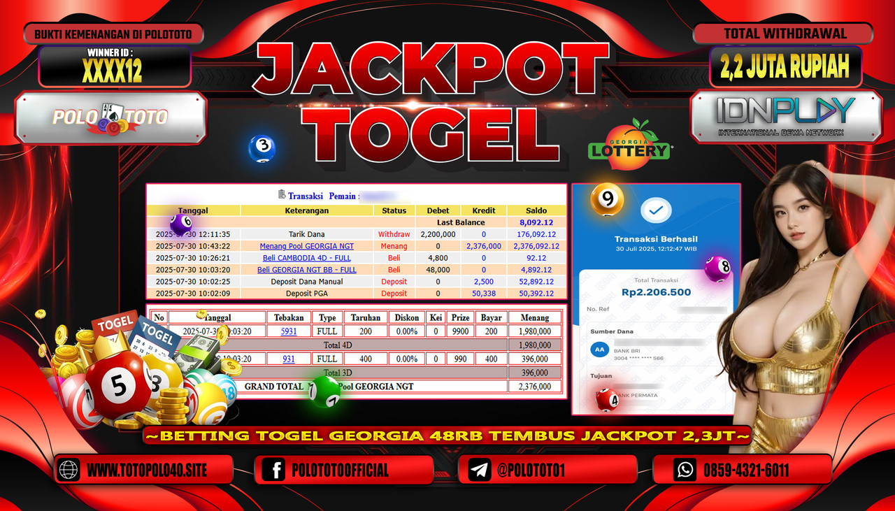 POLOTOTO JACKPOT TOGEL POOL GEORGIA NIGHT Rp.2.200.000,- LUNAS