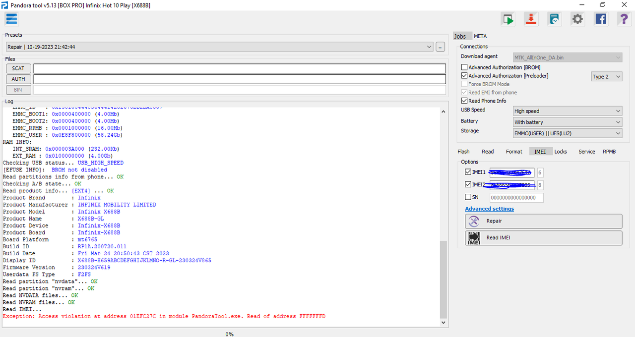 GSMForum Access violation at address 01EFC27C in module PandoraTool