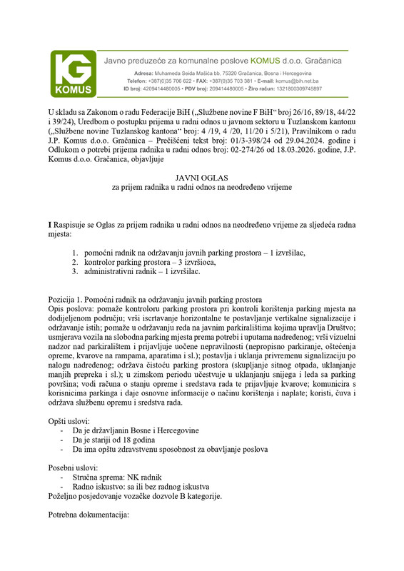 Javni oglas za prijem u radni odnos page 0001