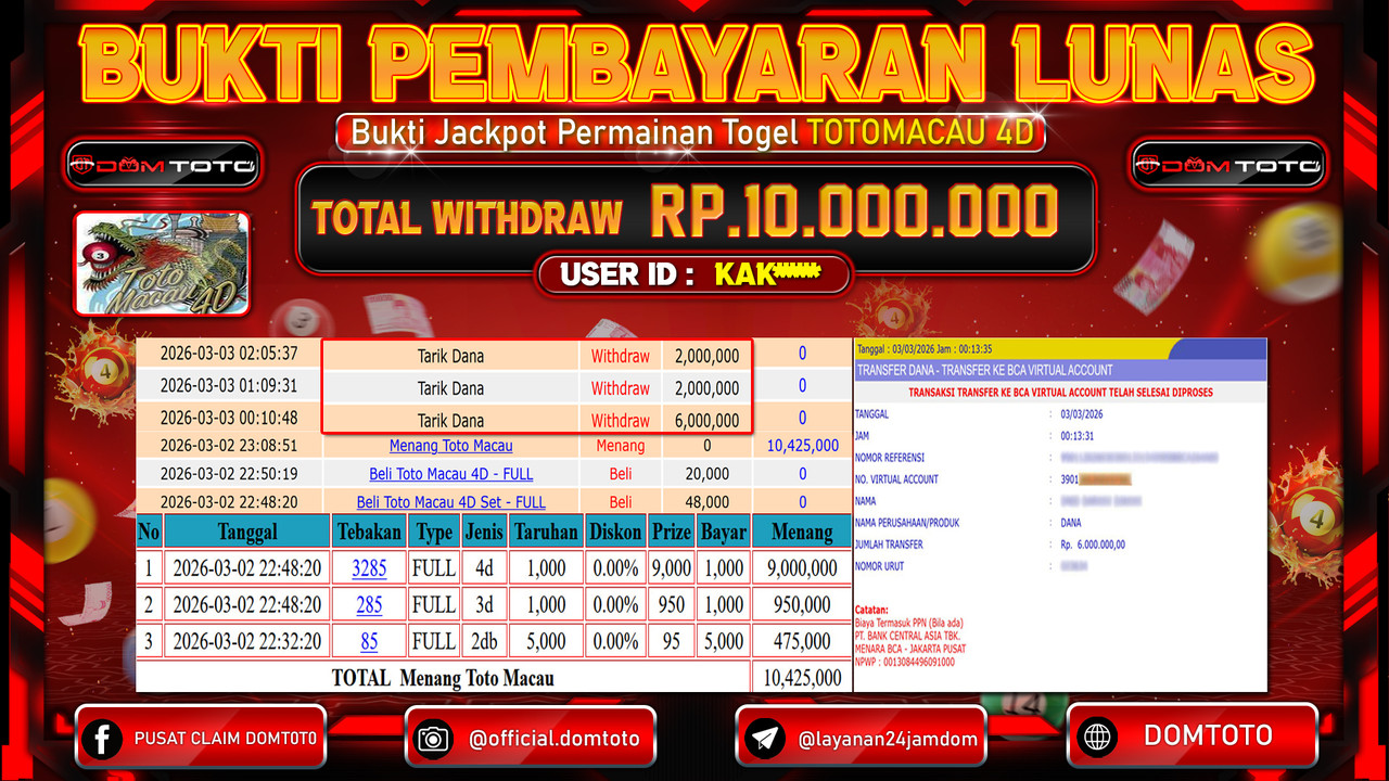 JACKPOT TOGEL TOTOMACAU 4D 03 MARET 2026