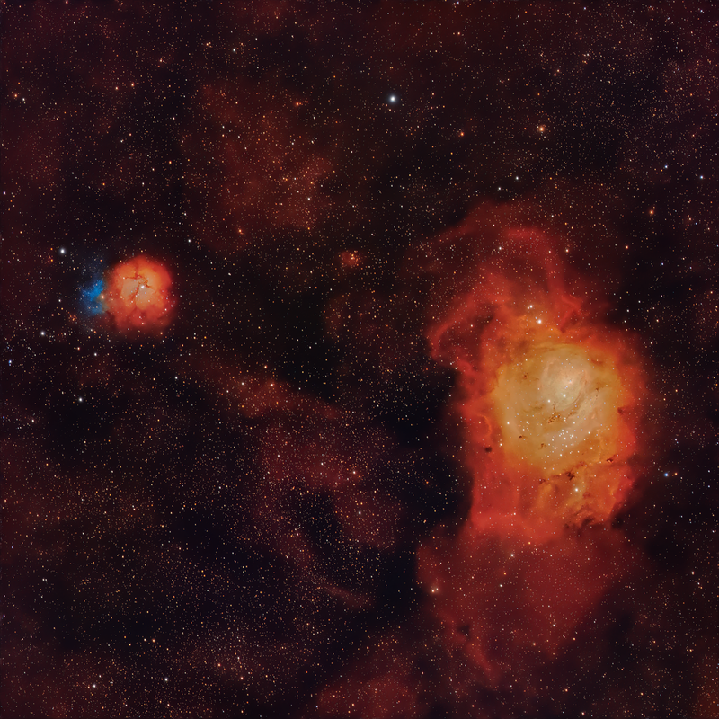 Lagoon and Trifid - 2 hours of integration with unmodded DSLR and lens ...