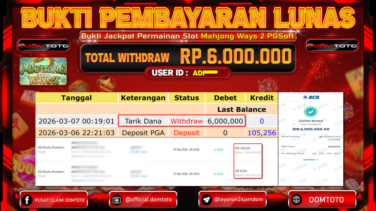 JACKPOT SLOT Mahjong Ways 2 PGSoft 07 MARET 2026