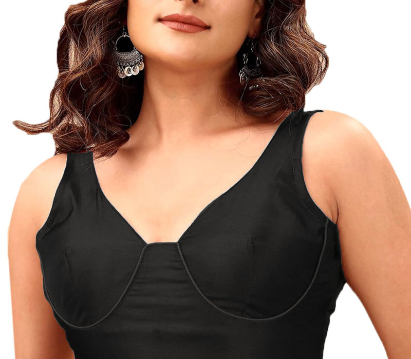 Way2Like Blouse Sleeveless Saree V-Neck Satin Readymade Indian Crop Top Choli